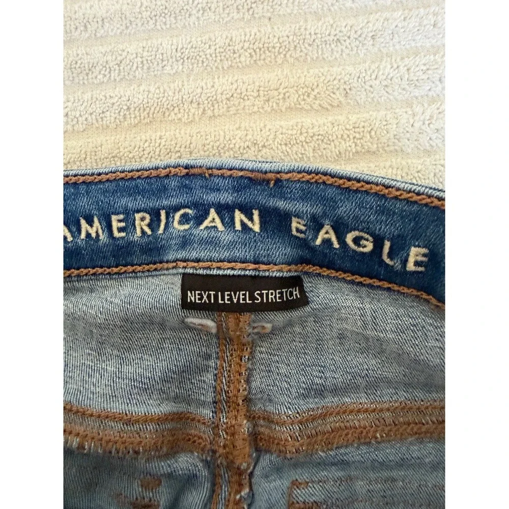 American Eagle Next Level Stretch Low Rise Jean Shorts Blue Cutoff Size 2